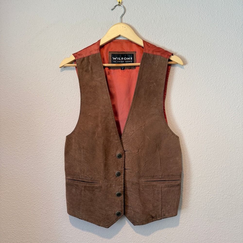 Wilsons Leather Mens Brown Suede Western Vest Cinch Back Size M